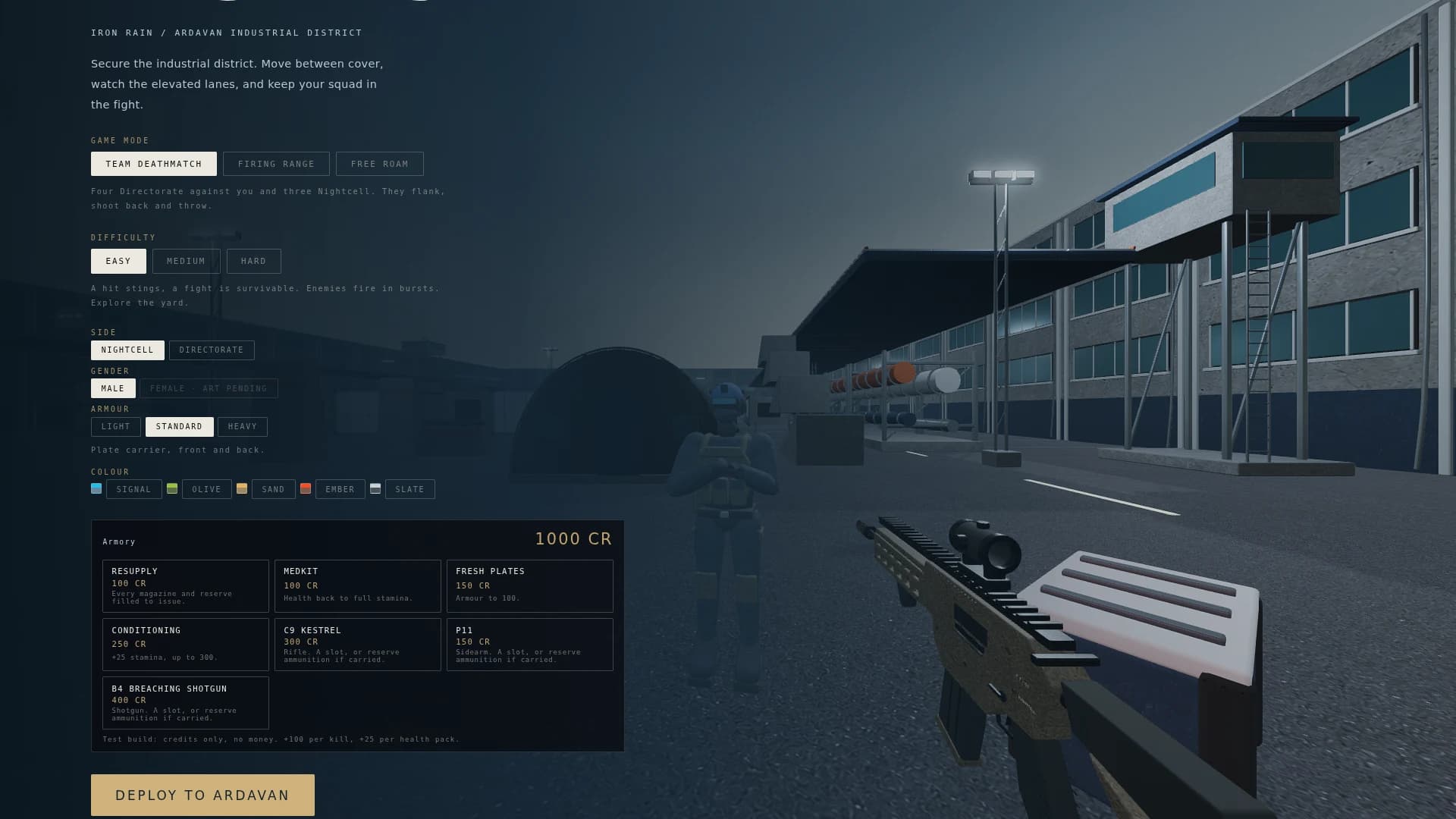 The deploy gate: mode, difficulty, side, operator and armory before you enter the yard.