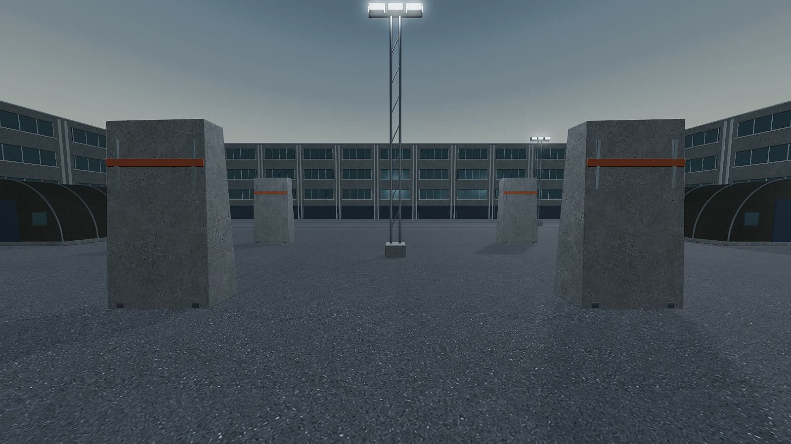 The Directorate end of the yard, looking toward the operations buildings beyond the north wall.